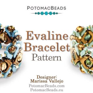 Könnte beinhalten: Ein Perlenarmband-Muster namens "Evaline Bracelet Pattern", entworfen von Marissa Vallejo. Das Muster ist auf PotomacBeads.com und PotomacBeads.eu erhältlich.