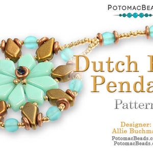 May include: A turquoise and gold beaded necklace with a Dutch Blitz pendant. The pendant is a flower-shaped design with a central blue bead.