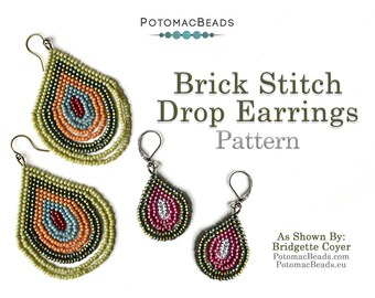 Brick Stitch Drop Earrings Pattern by Bridgette Coyer
