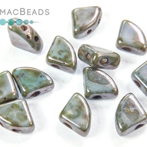 PieDuo Beads - White Blue Luster 6x8mm (Pack of 50)