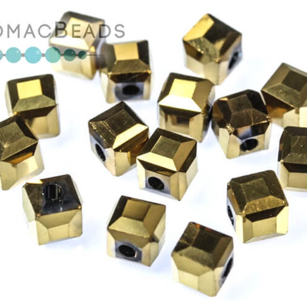 Potomac Crystal Cube Beads - Metallic Gold Iris 4mm (Pack of 100)