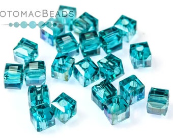 Potomac Crystal Cube Beads -  Blue Zircon AB 3mm (Pack of 100)