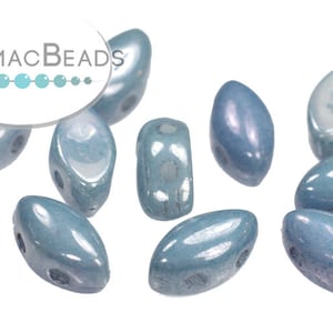 IrisDuo® Beads - White Baby Blue Luster 7x4mm