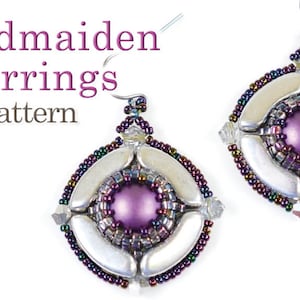 May include: A pair of silver and purple beaded earrings with a shieldmaiden design. The earrings are round and have a central purple bead surrounded by silver beads and smaller purple beads.