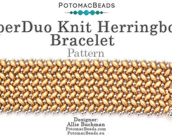 SuperDuo Knit Herringbone Bracelet Pattern by Allie Buchman