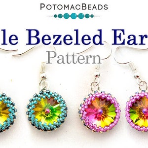 May include: Three pairs of simple, beaded earrings with a bezel setting. The earrings are made with silver-toned ear wires and feature a variety of colors, including turquoise, green, yellow, pink, and purple.