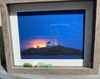 Moondance framed 8x10 with authentic Nubble Lighthouse sea glass