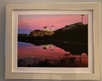 Pink Reflection (at Nubble Lighthouse) framed 11x14 print.