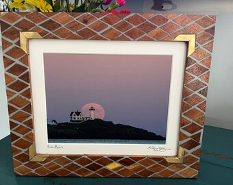 Pink Moon at the Nubble Lighthouse framed 8x10 print