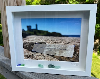 Fortune Found framed 8x10 with authentic Nubble Lighthouse sea glass