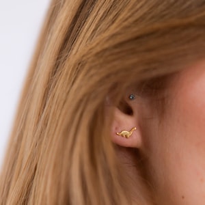 Gold Diplodocus Stud Earrings: Handmade 925 Silver Dinosaur Jewelry