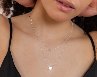 Silver Double Layered Pendant Necklace