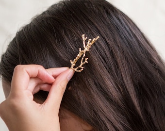 Women's Silver Gold Christmas Branch Hairpin, Tree Theme Hair Accessories, Handmade Hair Jewelry, Thoughtful Xmas Presents Woman