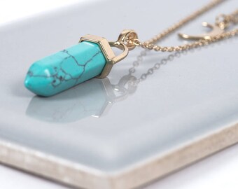 Turquoise Point Gemstone Gold Necklace