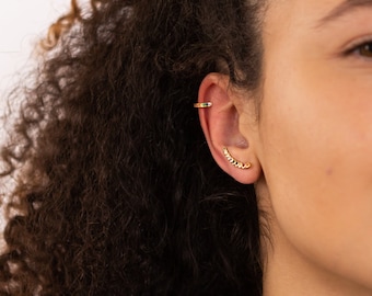 Rainbow Climber Earrings & Ear Cuff Set: Gold or Silver, No Piercing