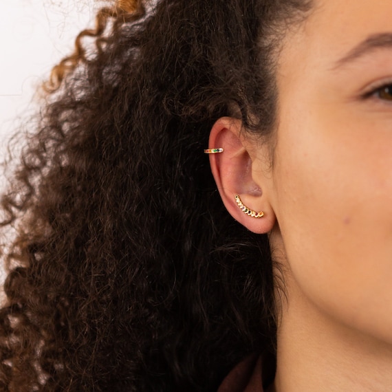 Silver Or Gold Rainbow Climber And Cuff Earrings, Womens Ear Stacking Set, Unique Earrings, No Pierced Ears Cuffs
