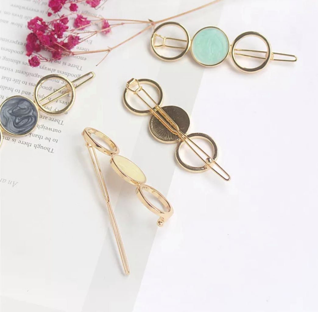Gold Round Geometric Hair Clips Womens Gold Circles Hairpin Etsy UK
