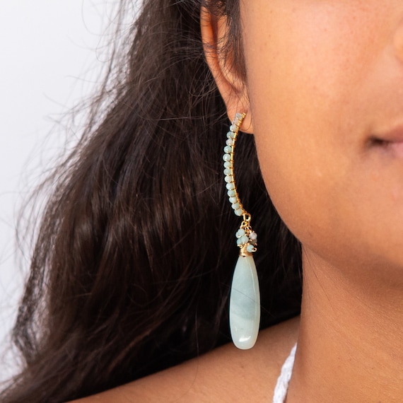 Womens Gold Amazonite Drop Earrings