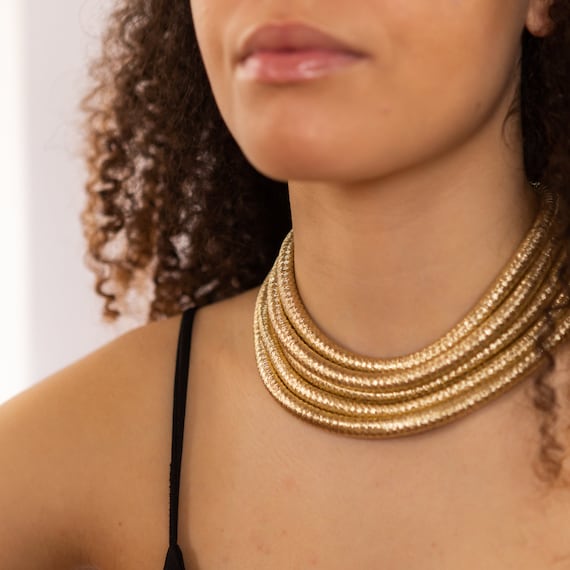 The Gold Silver or Black Egyptian Choker Statement Necklace Etsy