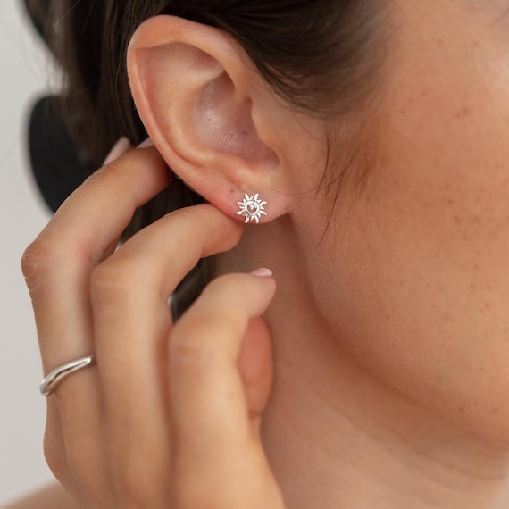Sterling Silver Sun Stud Earrings