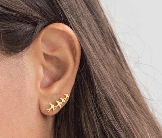 Gold Swallow Stud Climber Earrings