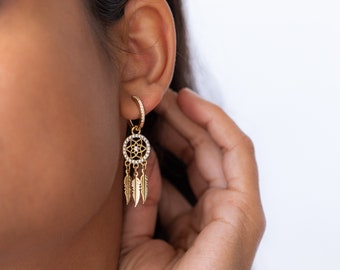 Gold Plated Dreamcatcher Earrings: Dangle Evening Jewelry