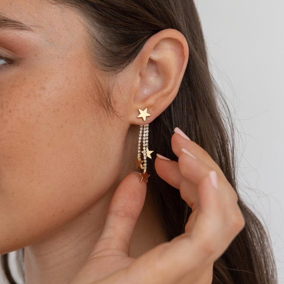 Gold Dangle Star Earrings, Womens Celestial Jewellery, Bohemian Earrings, Long Drop Earrings, Perfect Party Earrings