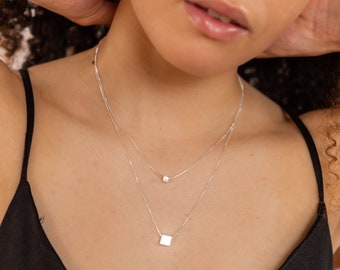 Silver Double Layered Pendant Necklace