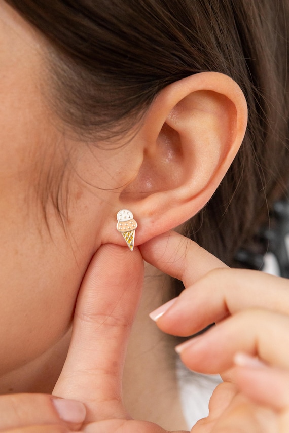 Womens Icecream Stud Earrings, Girls Quirky Earrings, Summer Themed Jewellery, Icecream accessories, Sterling Silver Studs