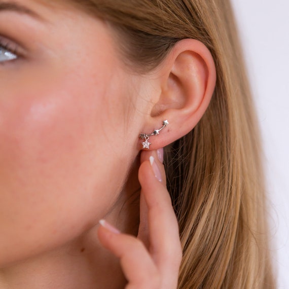 Silver Star Climber Earrings