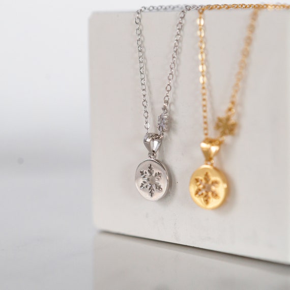 Christmas Snowflake Necklace, Gold Or Silver Plated Festive Jewellery, Womens Christmas Necklace, Christmas Gift Under 10