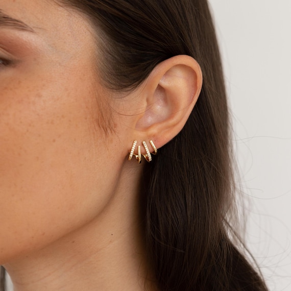 Gold Plated Pierced Ear Wrap Earrings, Womens Stacked Earring, Gold Stacking Earring, Statement Jewellery