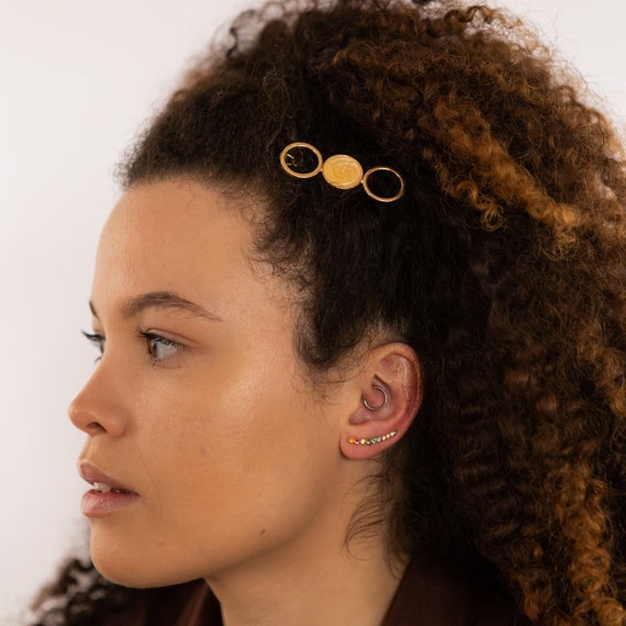 Gold Round Geometric Hair Clips, Women’s Gold Circles Hairpin, Girls Colorful Hair Accessories, Bridesmaids Gifts Under 10