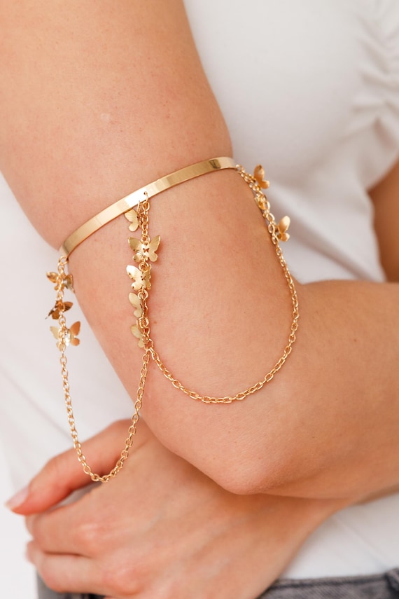 Bohemian Butterfly Gold-Plated Upper Arm Cuff, Armlet For Women, Summer Jewellery