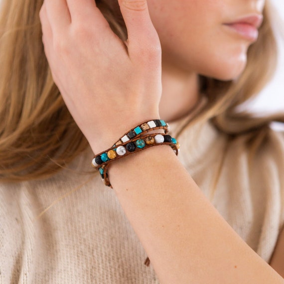 Bohemian Wrap Bracelet, Womens Layered Bracelet, Colourful Beach Jewelry, Hippie Bracelet, Semi Precious Stones, Personalised Jewelry Gift