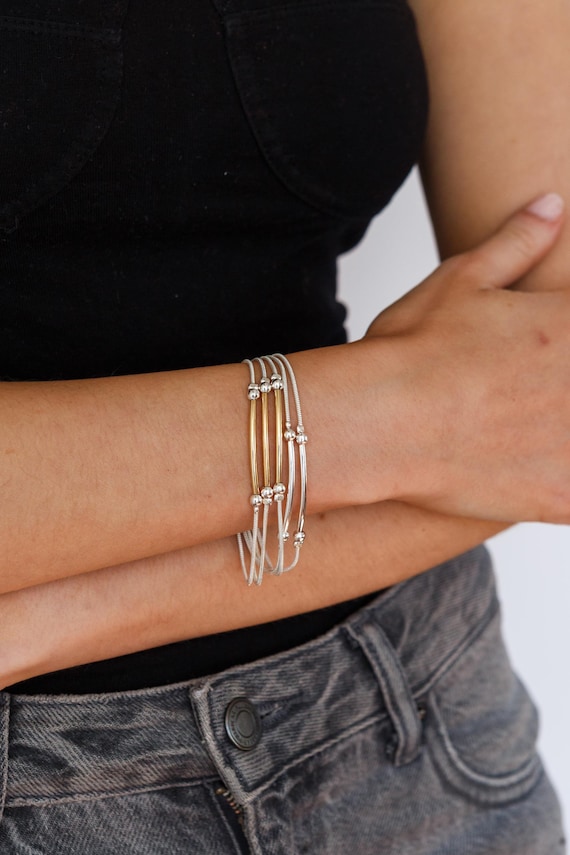 Woman's Silver & Rose Plated Multilayer Magnetic Bracelet