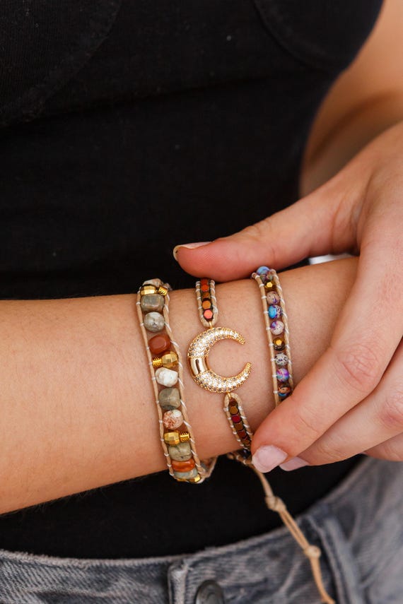 Boho Jasper Wrap Bracelet •  Natural Stone Boho Jewelry Gift