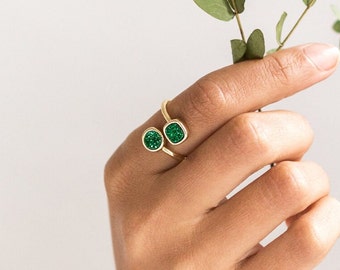 Gold Double Green Druzy Ring