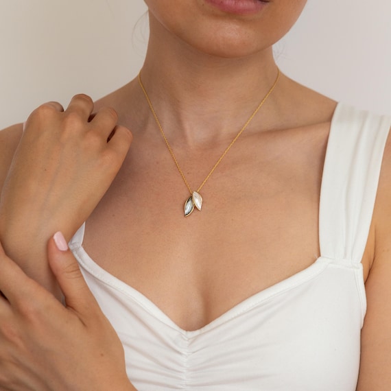Gold Petal Pendant Necklace, Womens Floral Jewellery, Delicate Unique Necklace, Jewellery Gift For Her
