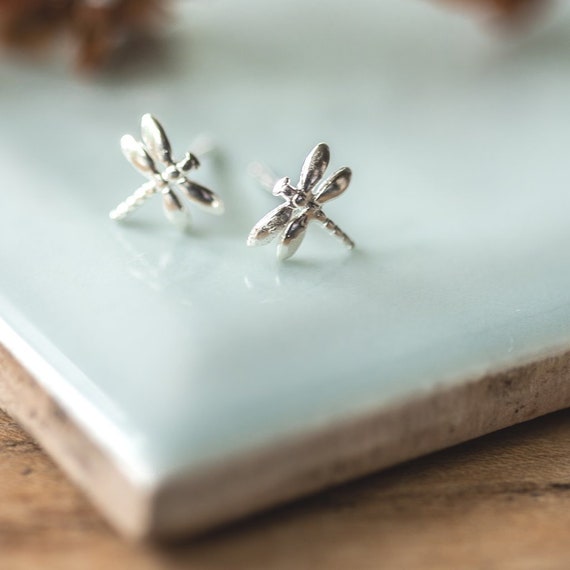 Silver Dragonfly Stud Earrings, Cute Animal Themed Jewellery, Womens Silver Earrings, Unique Gift For Her, Personalised Jewellery