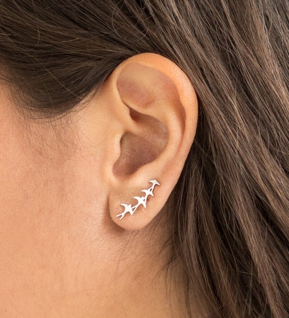 Sterling Silver Silver Swallow CZ Crystal STUD EARRINGS Cute Girls Bird Climber Gemstone Stud Earrings Handmade Jewelry Under 40 Etsy
