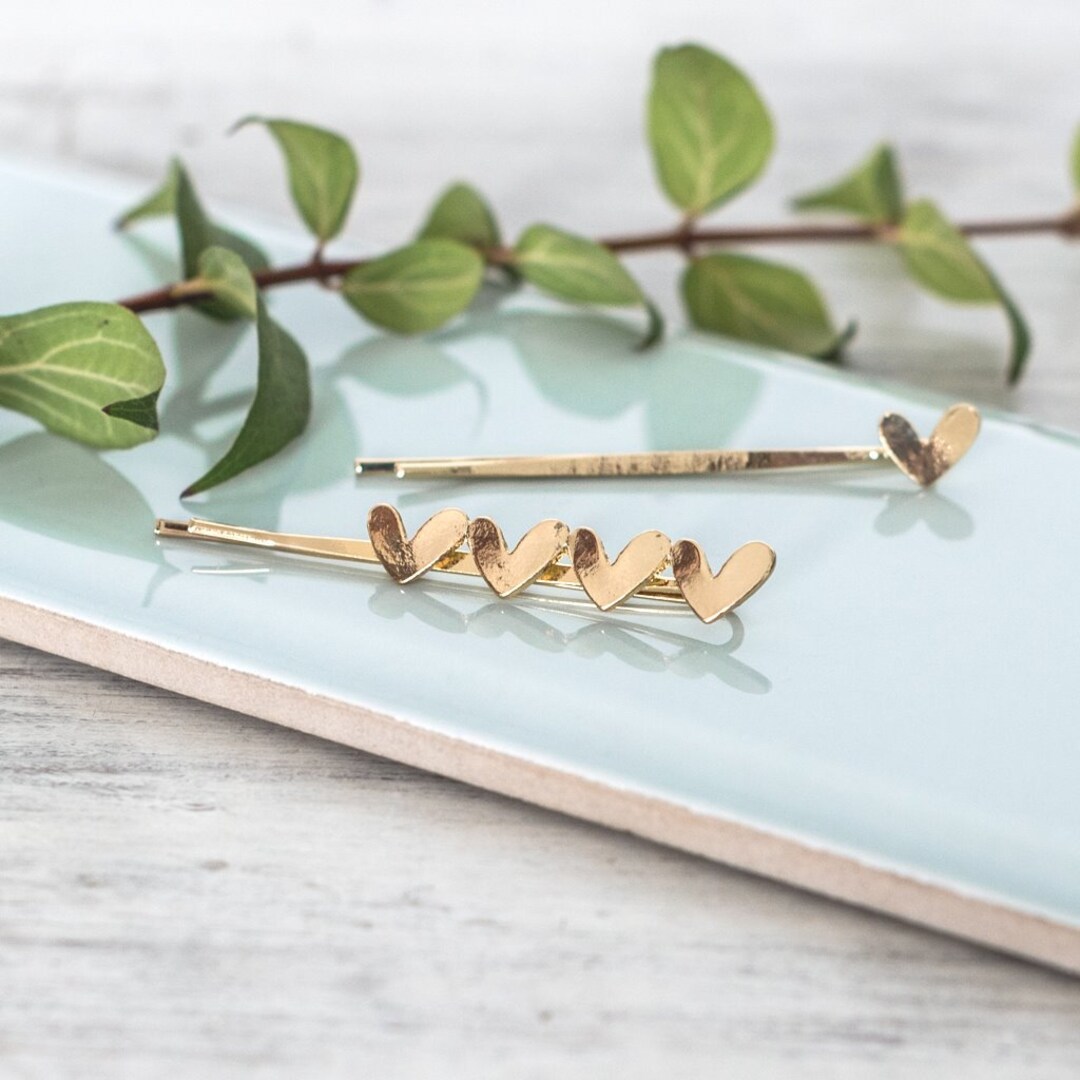 Gold Love Heart Hair Pins Etsy UK