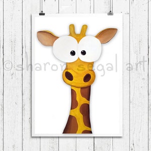 Giraffe print.  Zoo animals. Whimsical giraffe.  Kids decor.  Nursery decor. Cartoon giraffe.