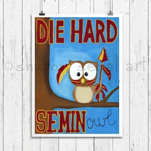 Seminole fans! Die-hard Seminowl print, Seminole print, Die-hard Seminowl matted print, Owl decor, Owl gift, Owl giclee painting, Go Noles!