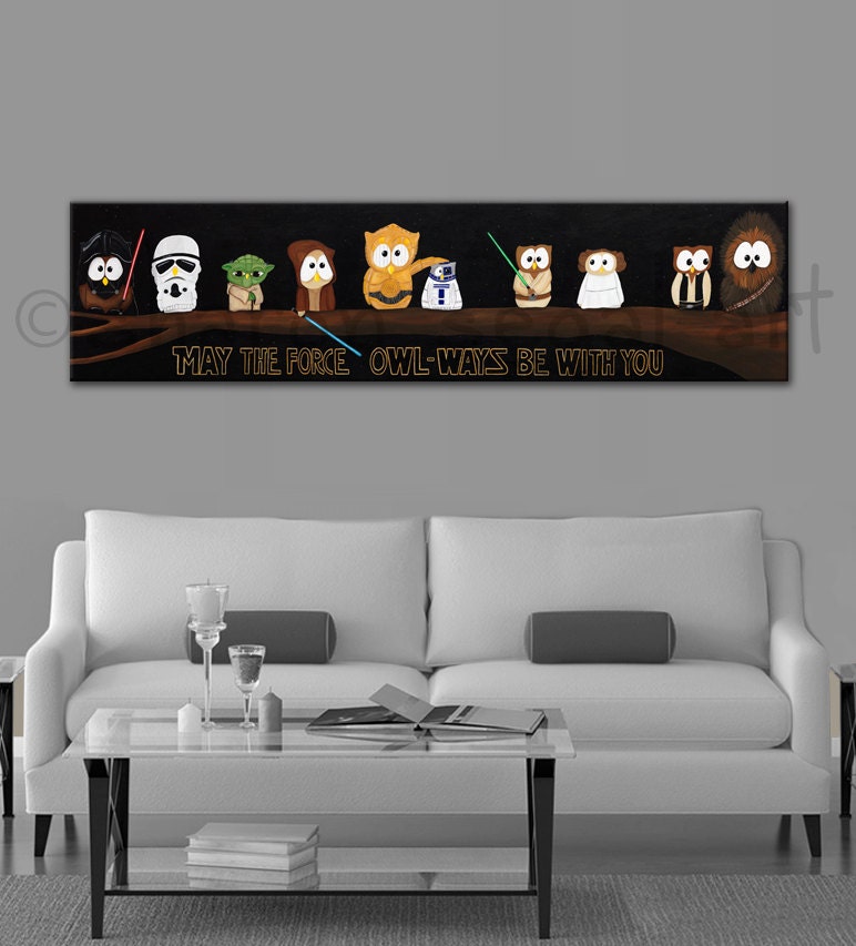 Star Wars print, May the Force Owl-ways Be With You, gallery wrapped canvas, Office decor, Kids deco