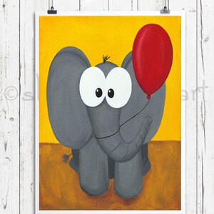 Elmer the Elephant, elephant with red balloon, elephant painting, cartoon elepehant, kids decor, kids bedroom, nursery