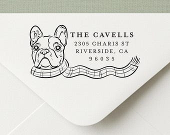 Custom Pet Address Stamp #40 – Personalized Dog or Cat Illustration – Return Address Stamp – Wood or Self-Inking – Includes Handle