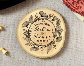 Save the Date Stamp #21 - Calligraphy - Personalized - Floral - Botanical
