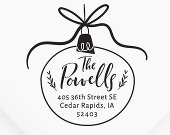 Holiday Return Address Stamp #21 - Wooden or Self-Inking - Christmas Address Stamp - Ornament - Personalized -Holiday Gift - INCLUDES HANDLE