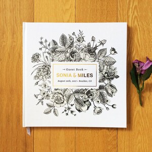 Botanische folie bruiloft-gastenboek - echte goudfolie hardcover - gepersonaliseerd gastenboek met kalligrafie - aangepast vierkant trouwboek #6